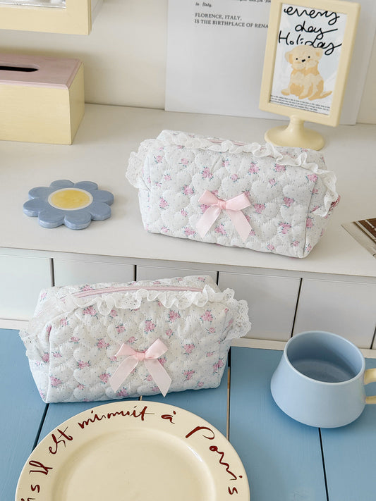 Pink Rose Sweetheart Storage Bag Floral Lace High-Capacity Bag