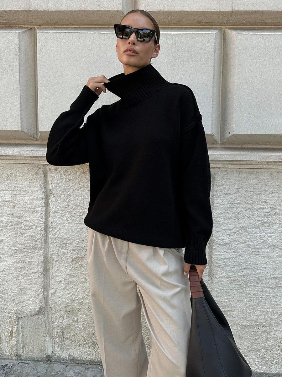 Casual Turtleneck Sweater for Women Cozy Knit Pullover