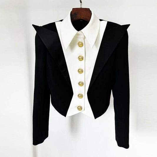 Color Block Tailored Short Jacket