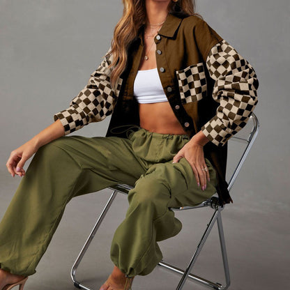 Casual Loose Plaid Denim Jacket for Women