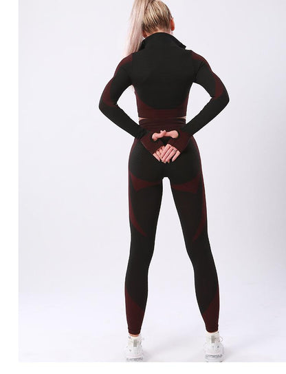 Sports Yoga Suit Running Fitness Nylon Quick Drying Long Sleeved Trousers Set Women