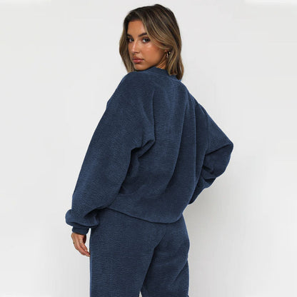 Solid Color Corduroy Casual Pullover Set