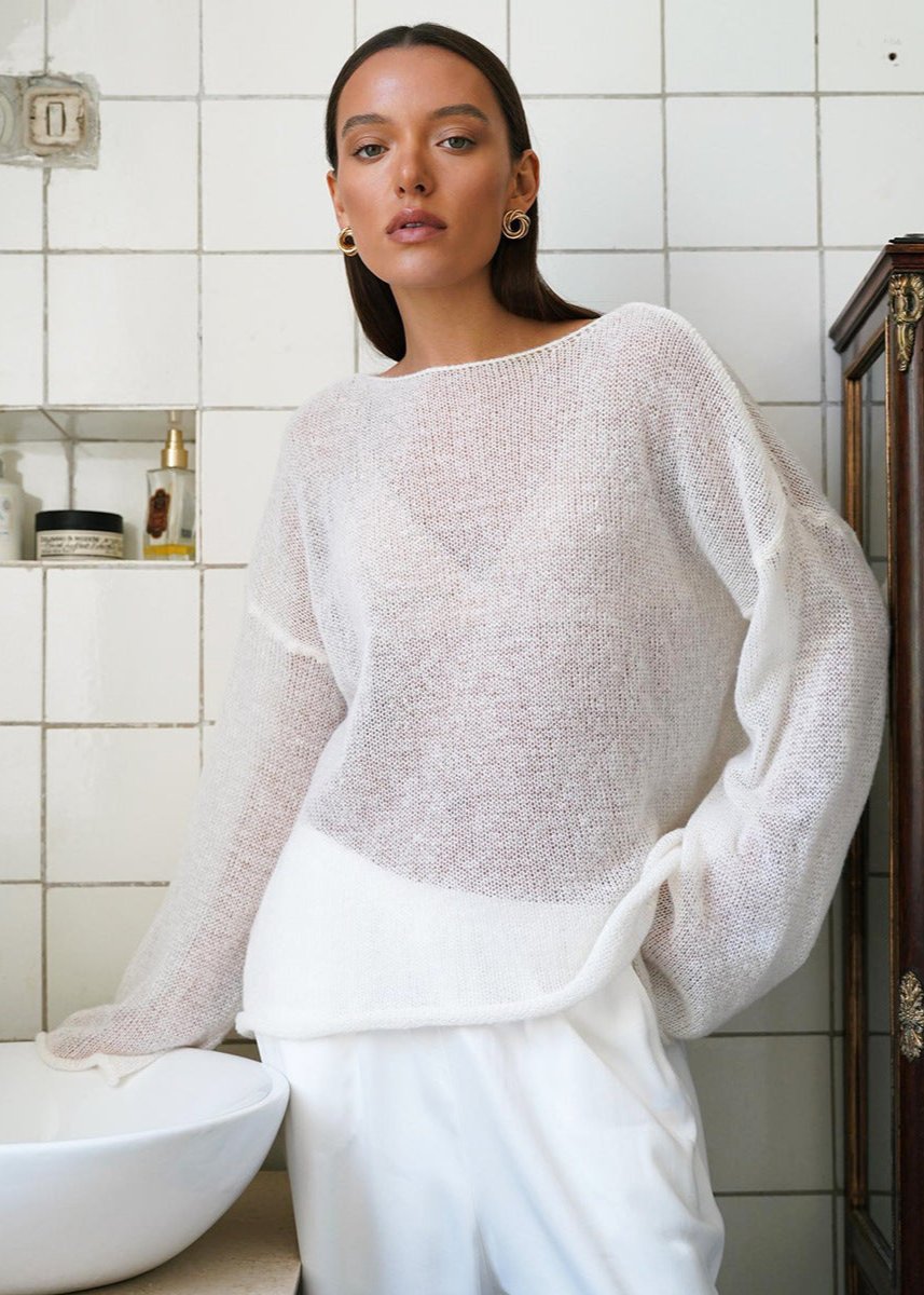 Sheer Knit Sweater Red Lightweight Relaxed Fit