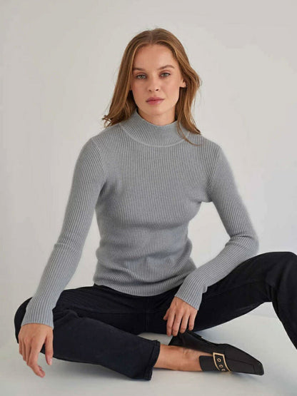 Solid Color Mock Neck Sweater Women Trendy Slim Fit Long Sleeve