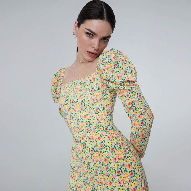 Bohemian Idyllic Little Floral Long Sleeve Split Dress Youth Sweet Little Daisy Print