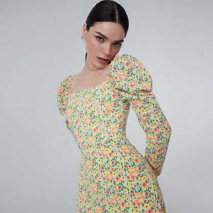 Bohemian Idyllic Little Floral Long Sleeve Split Dress Youth Sweet Little Daisy Print