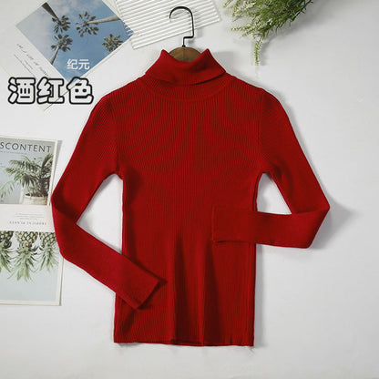 Long Sleeve High Neck Solid Color Sweater Comfortable Casual Wear