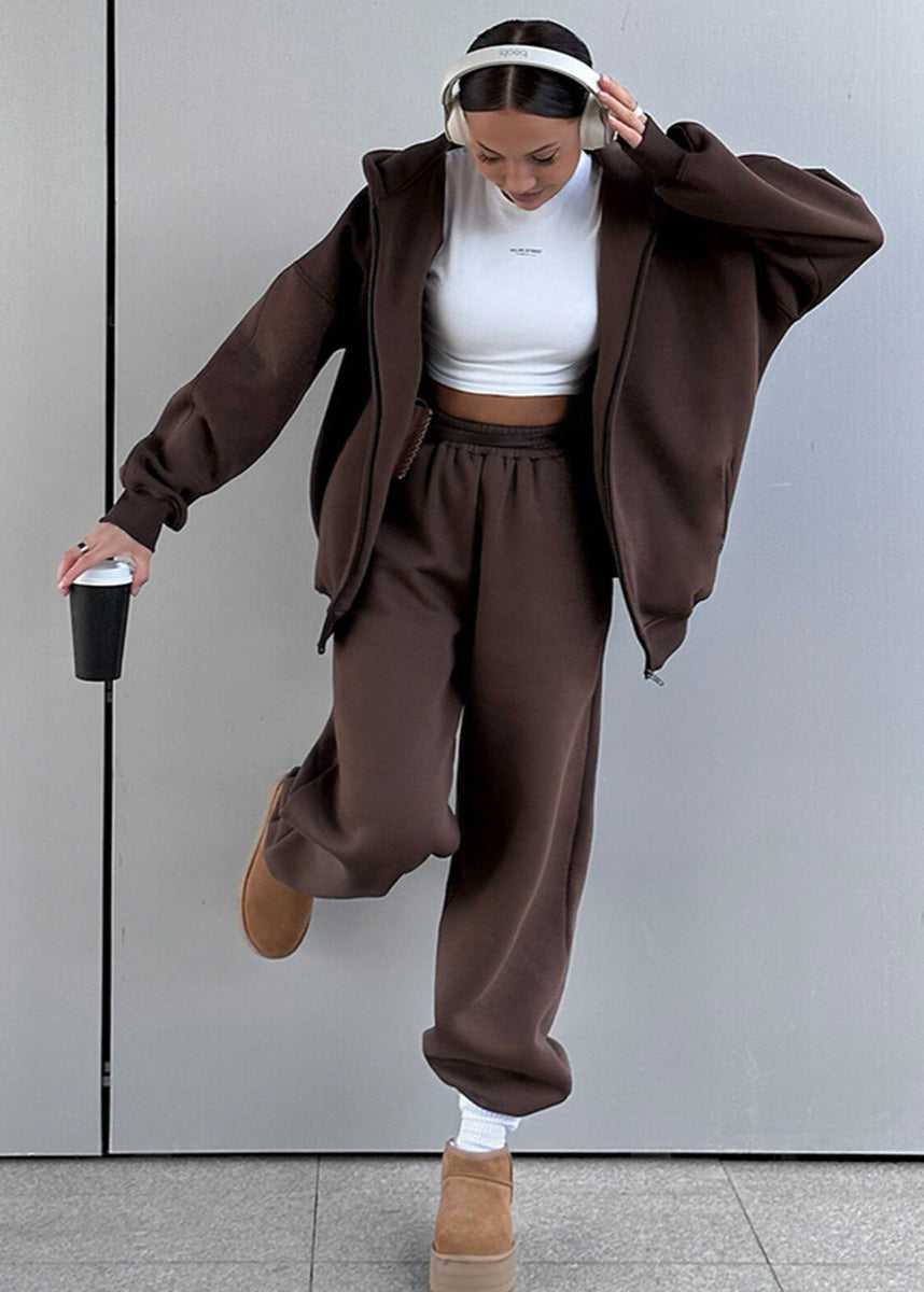 Oversized Knit Zip Hoodie And Sweatpants Set