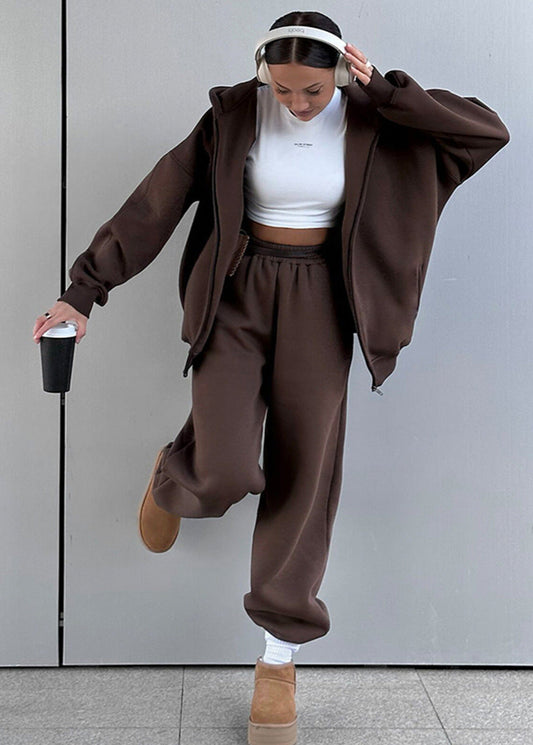 Oversized Knit Zip Hoodie And Sweatpants Set