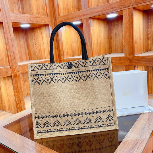 Linen Floral Tote Bag Large Capacity Stylish Commuter Mommy Bag