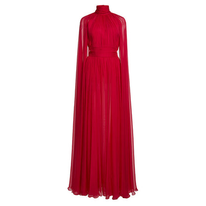 Long Pleated Chiffon Dress Elegant Street Style