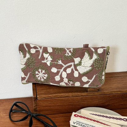 Embroidered Floral Makeup Bag Lightweight Storage Pouch