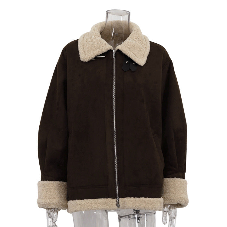 Women's Vintage Suede Jacket Short Plush Coat