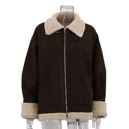Women's Vintage Suede Jacket Short Plush Coat