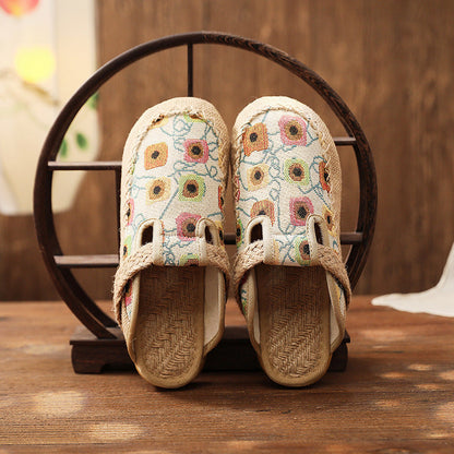 Cloth Shoes Linen Big Head Slippers Flat Heels Cotton Low Top Women'S Slippers Shoes