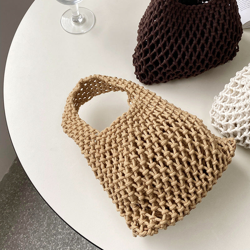Stylish Woven Tote Bag Cotton Rope Handbag Weekend Casual