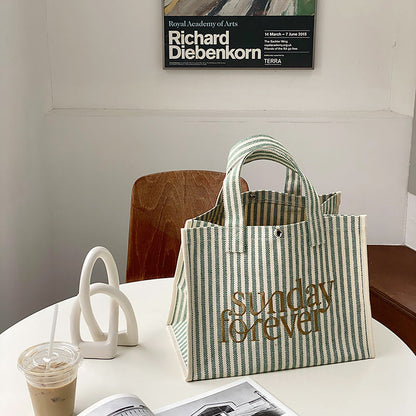 Trendy Stripe Canvas Tote Bag Large Capacity