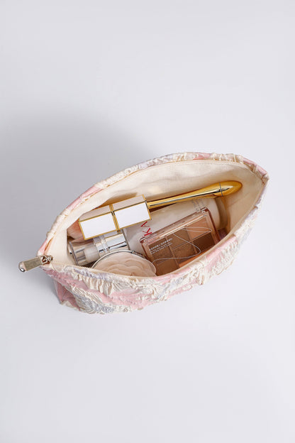 Elegant Embossed Floral Portable Makeup Bag