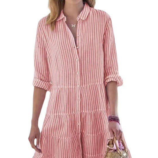 Women'S Clothing Autumn Long Sleeve Women'S Striped Shirt Dress