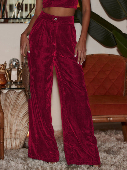 French Temperament Commuter Pants Gold Velvet Drape Wide-Leg Pants Loose Casual Pants