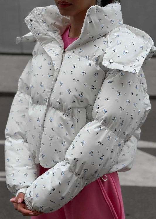 Floral Puffer Jacket Quilted Lightweight Insulated