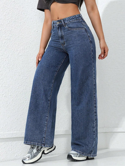 Trendy Washed Wide Leg Baggy Denim Pants