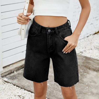 Washed Raw Hem Demin BermudaÂ Shorts