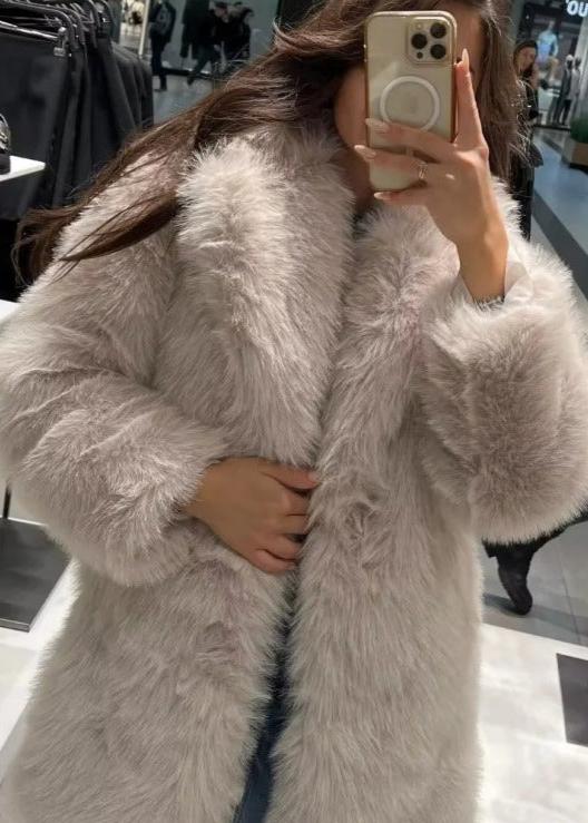 Plush Faux Fur Coat Ivory Cozy Elegant