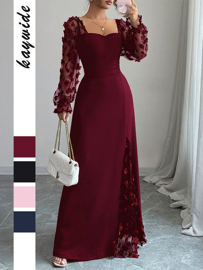 Elegant Hollow Out Long Sleeve Maxi Dress for Women