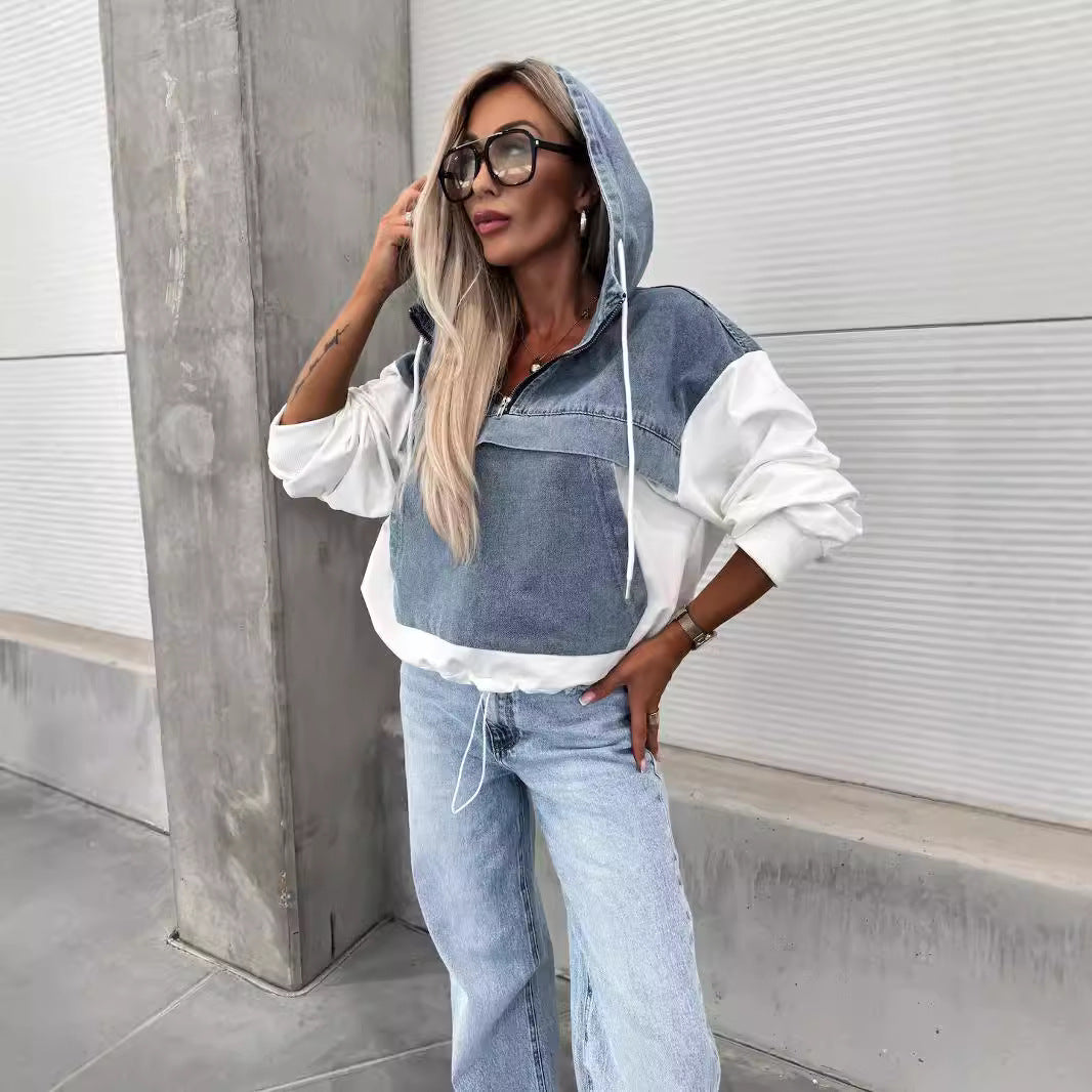Casual Oversized Denim Hoodie for Women