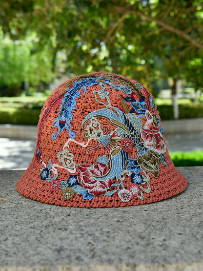 Spring Summer Fisherman Hat Embroidered Big Head Cover Face Uv Protection Hat Big Brim Sun Hat, Outdoor Hat