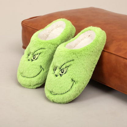 Funny Green Fuzzy Fur Warm Winter Slippers