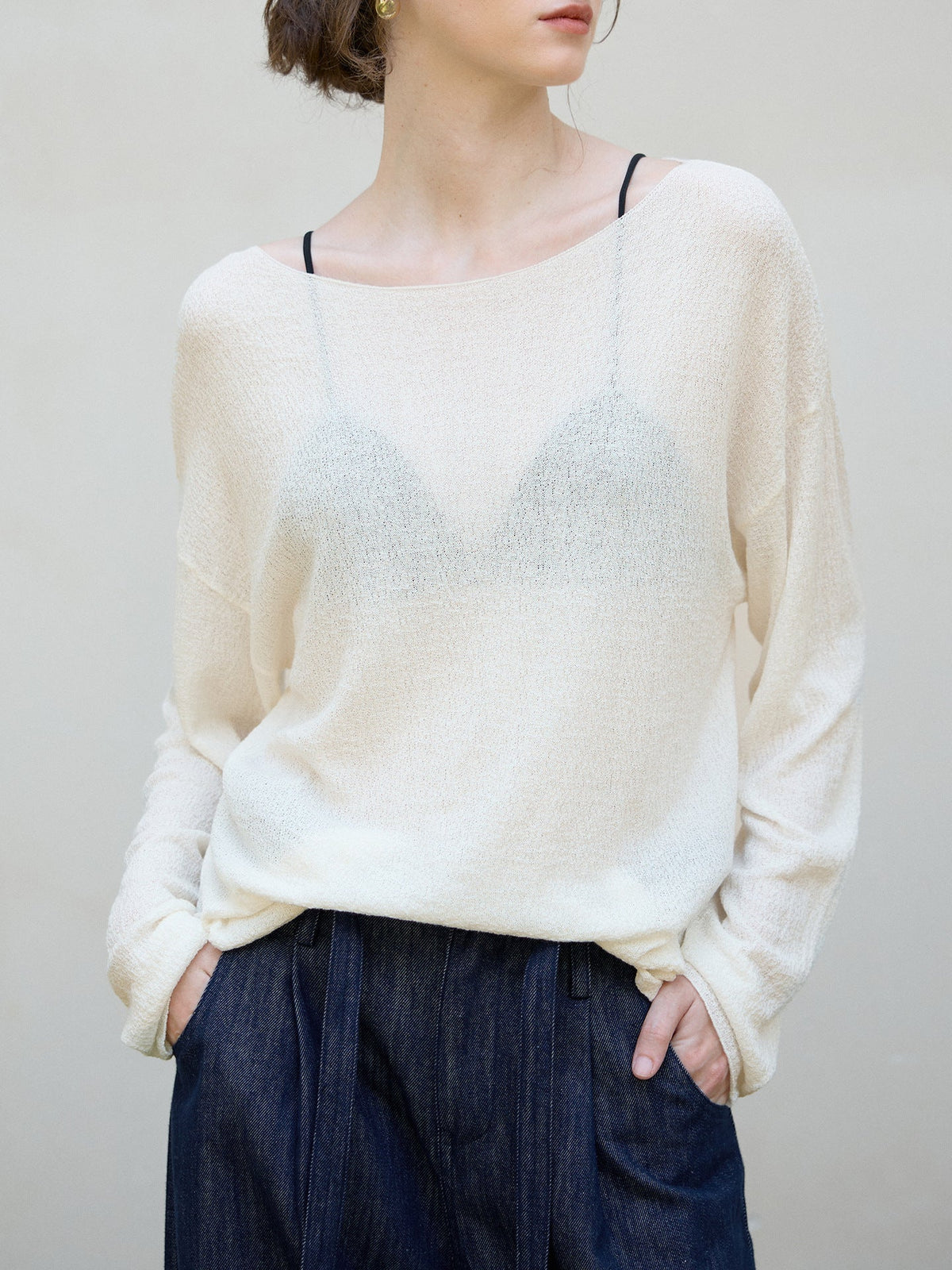 Elegant Loose-Fit Tencel Wool Blend Long Sleeve Top