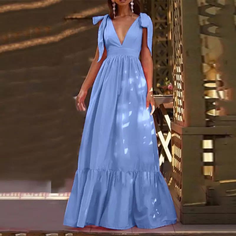 V-Neck Sexy Spliced Tie Back Tank Dress