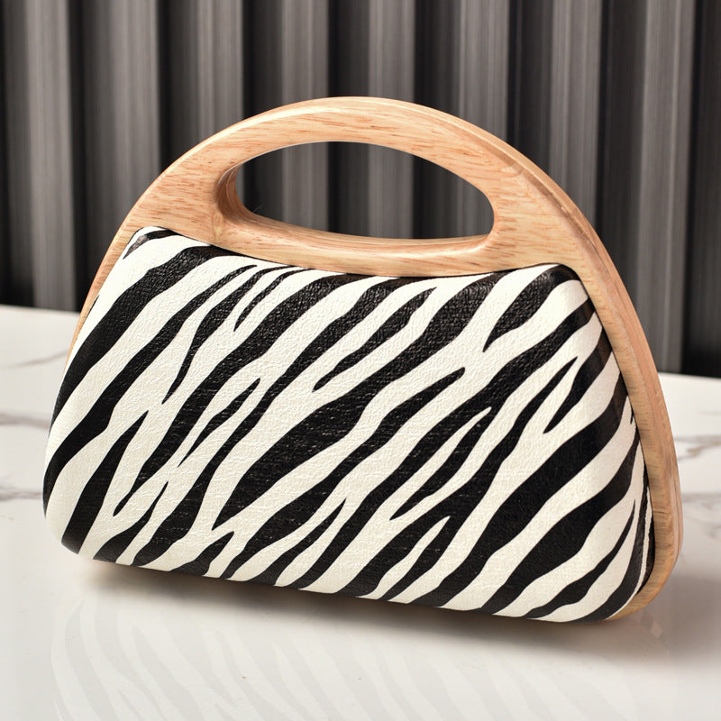 Retro Zebra Print Evening Clutch Bag Stylish Polyester Handbag