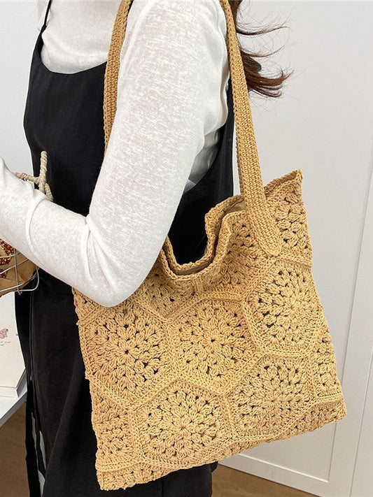 Women's Fashionable Crocheted Shoulder Bag Stylish Vacation Tote