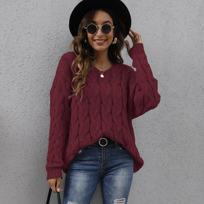 Fashionable Chunky Knit V-Neck Hoodie Sweater For Women