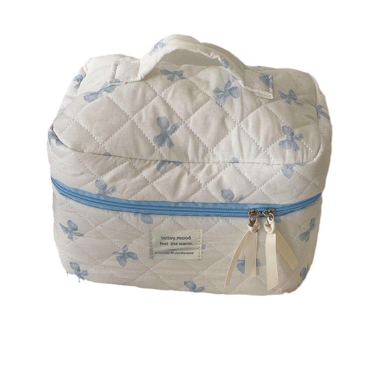 Quilted Makeup Bag with Bow Cute Portable Storage Bag