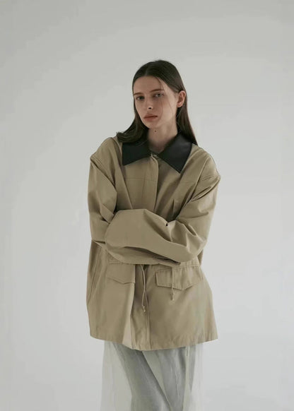 Utility Jacket Lightweight Khaki Contrast Collar