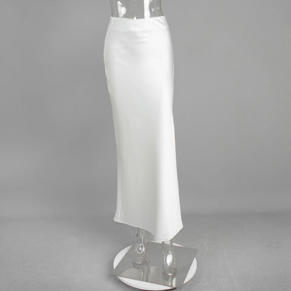 Elegant Mermaid Maxi Skirt Solid Color Satin Blend Street Style