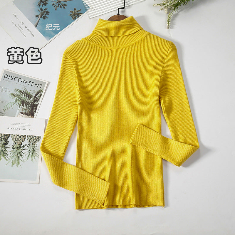 Long Sleeve High Neck Solid Color Sweater Comfortable Casual Wear
