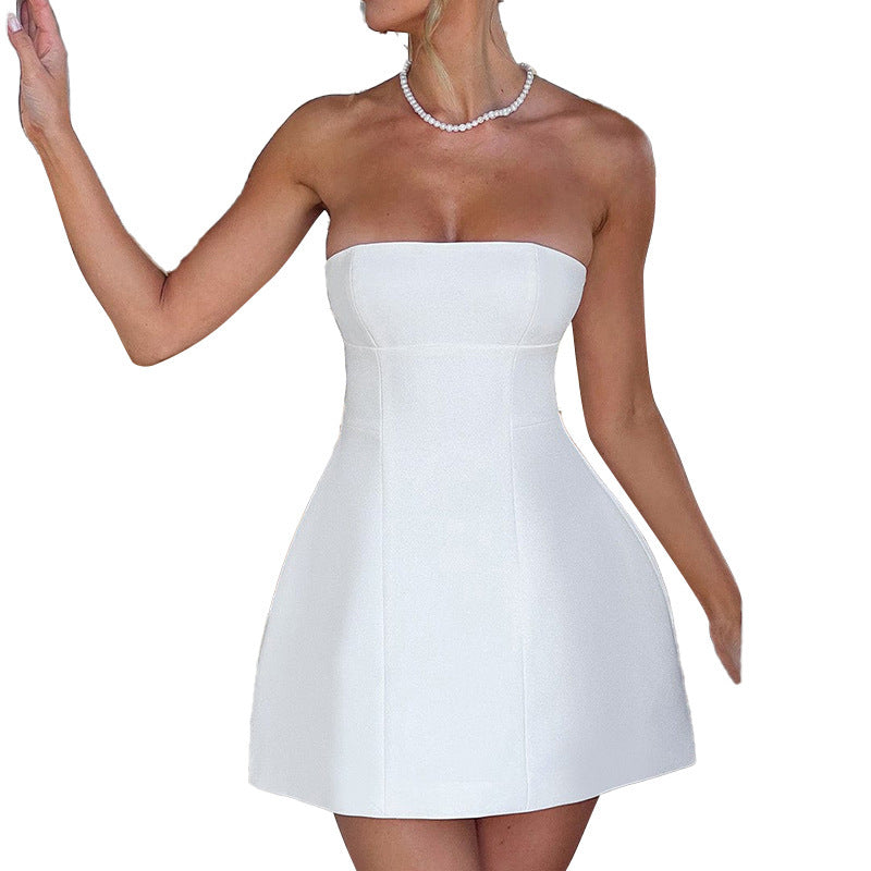 Strapless A-Line Mini Dress Casual Chic Women's Dress