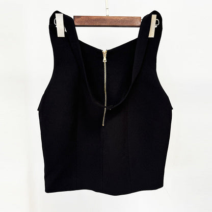 Metal Buckle Halter Mini Skirt Set