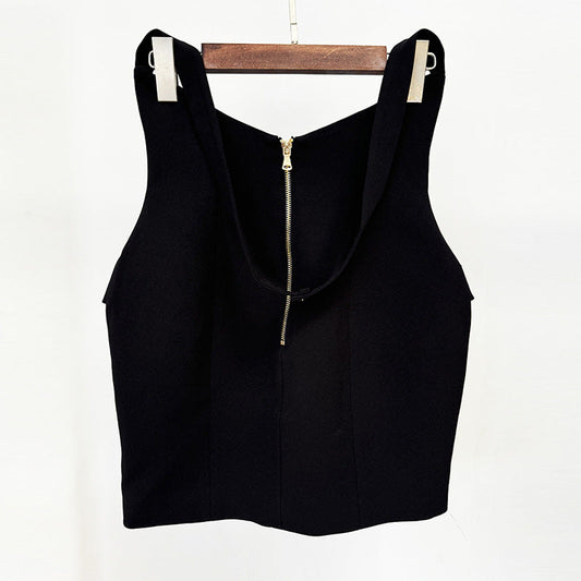 Metal Buckle Halter Mini Skirt Set