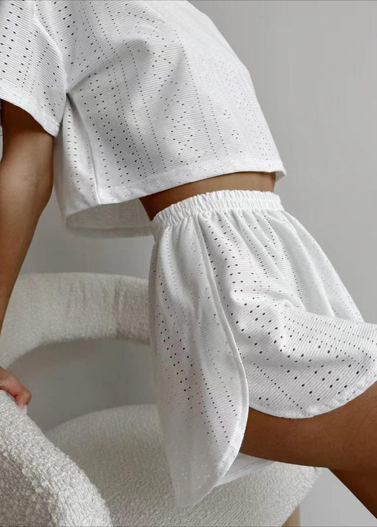 Eyelet Cotton Lounge Set Relaxed Fit Two Piece