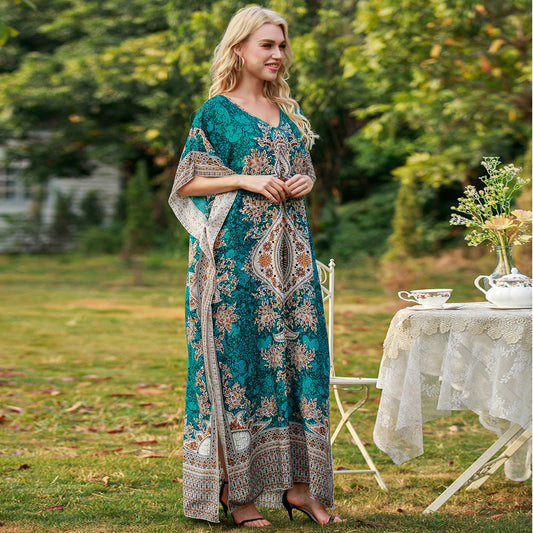 New Women'S Printed Skirt Middle Eastern Large Loose Robe Beach Resort Dress