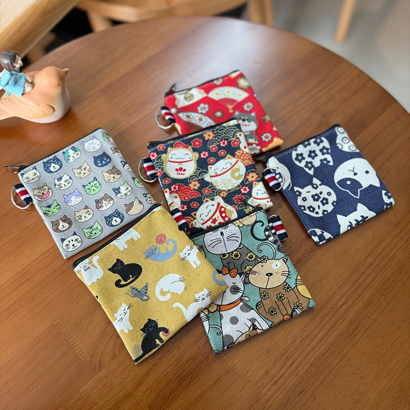 Cute Canvas Travel Coin Purse Keychain Wallet