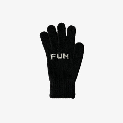 Letter Jacquard Color Block Knit Gloves