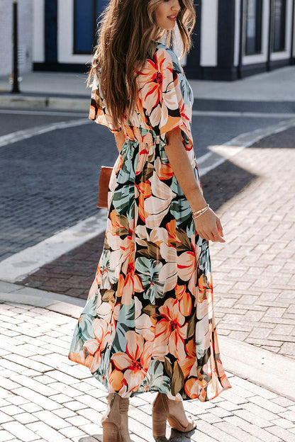 New Sexy Commuter V-Neck Fashion Print Slit Dress