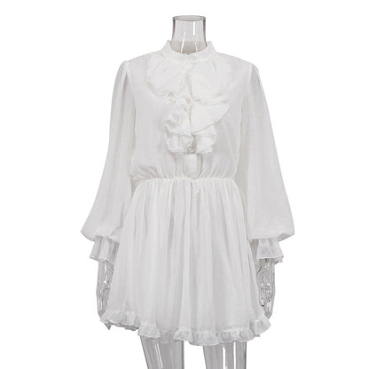 Elegant Ruffled Collar Long Sleeve Mini Dress